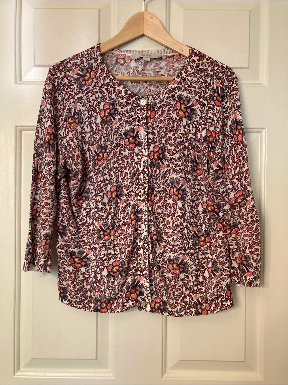 LOFT Floral Button-Front Cardigan